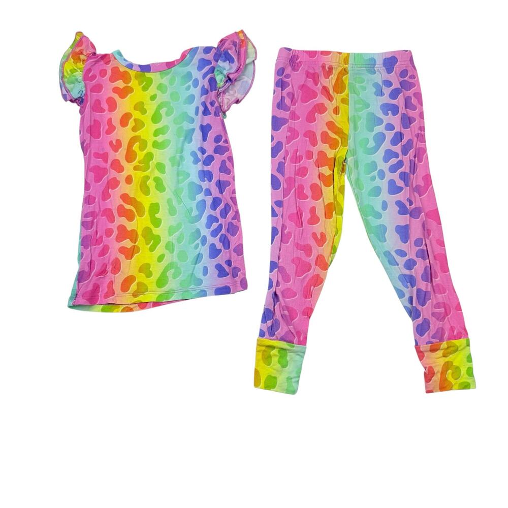 Bums & Roses Bamboo Wild Child Rainbow Leopard Two Piece Pajama Set, Size 3T